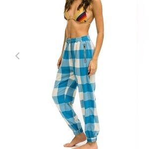 Aviator Nation PLAID LODGE PANT - SKY PLAID size M